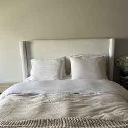 Queen Upholstered Wingback Bed + Box Spring