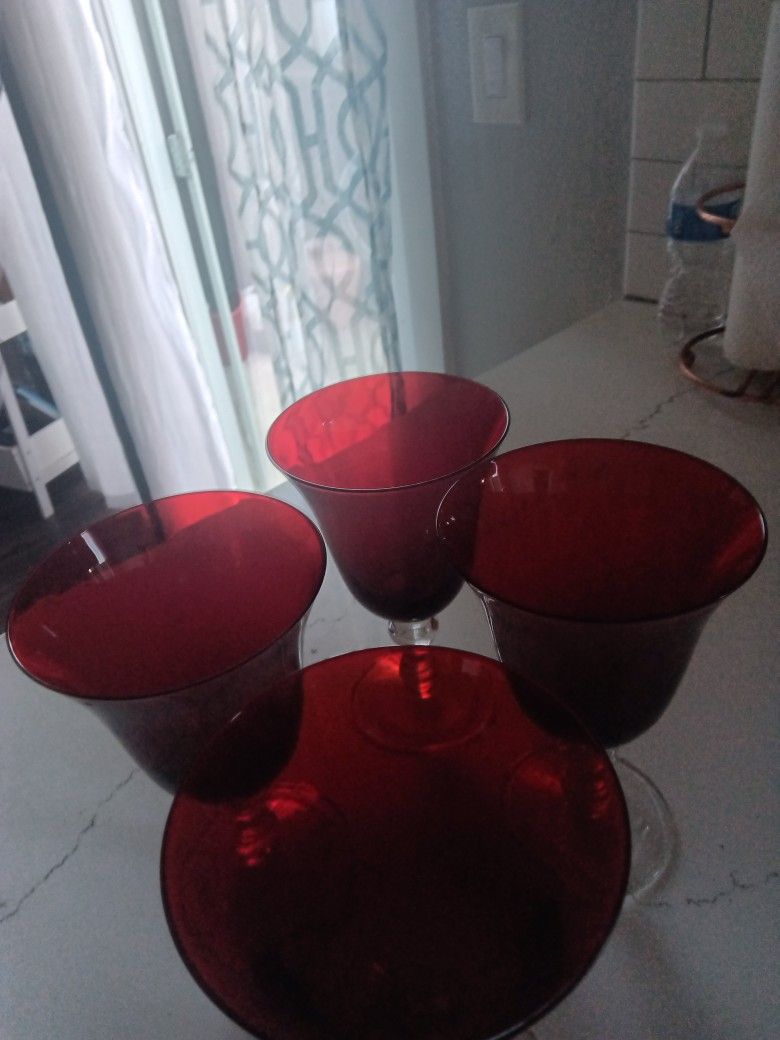 Ruby Red Antique Crystal Wine Glasess