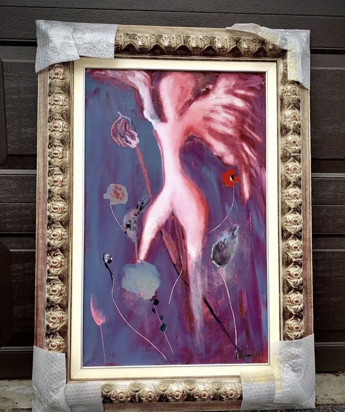 Red Angel, Carmen Marin, 2004 Original Framed Acrylic Painting