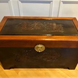 Imported Chinese Antique Hand Carved Camphor Wood Chest Trunk >100 Years 40x20x22” Refurbished 