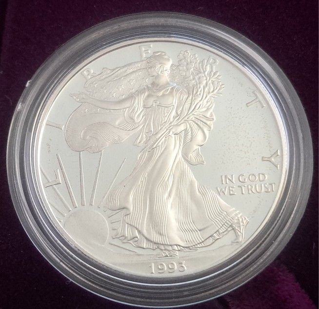1993 Silver Eagle Proof With Box And Paperwork 