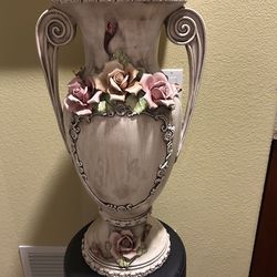 Tall Floral Urn Vase with Handles – Vintage Style Statement Piece