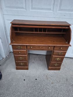 Oak Roll Top Desk with Drawers