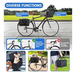 Bike Basket Front, Adult Bike Basket, Folding Bicycle Basket with Removable Waterproof Liner Bag, Bike Baskets for Adult Bikes and Electric Bike Carry