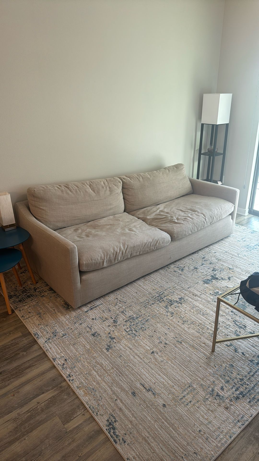 Contemporary Deep Seated Sofa Couch, 89"W, Flax