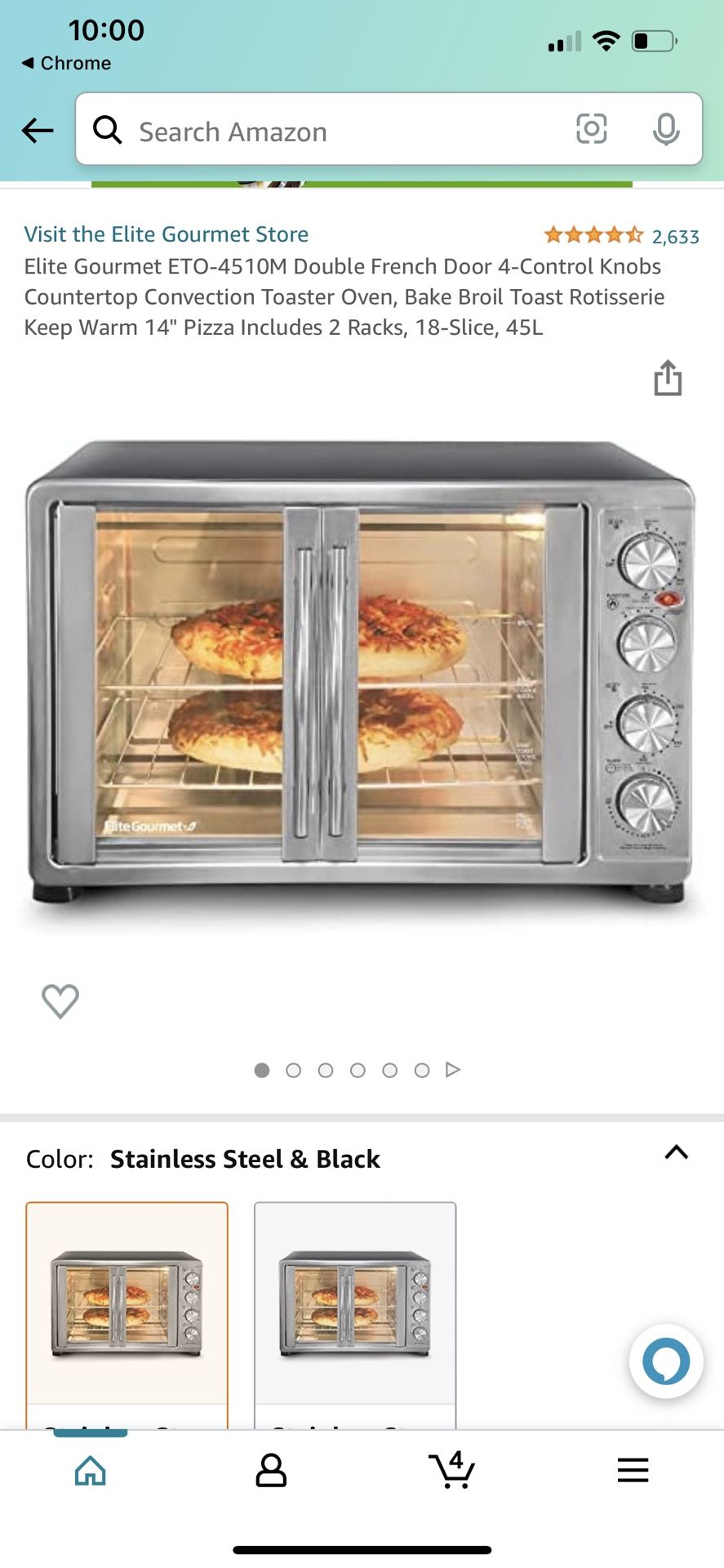 Elite Gourmet ETO4510M Double French Door 4Control Knobs Countertop