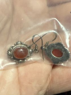 Sterling Silver Amber Dangling Hook Earrings 925