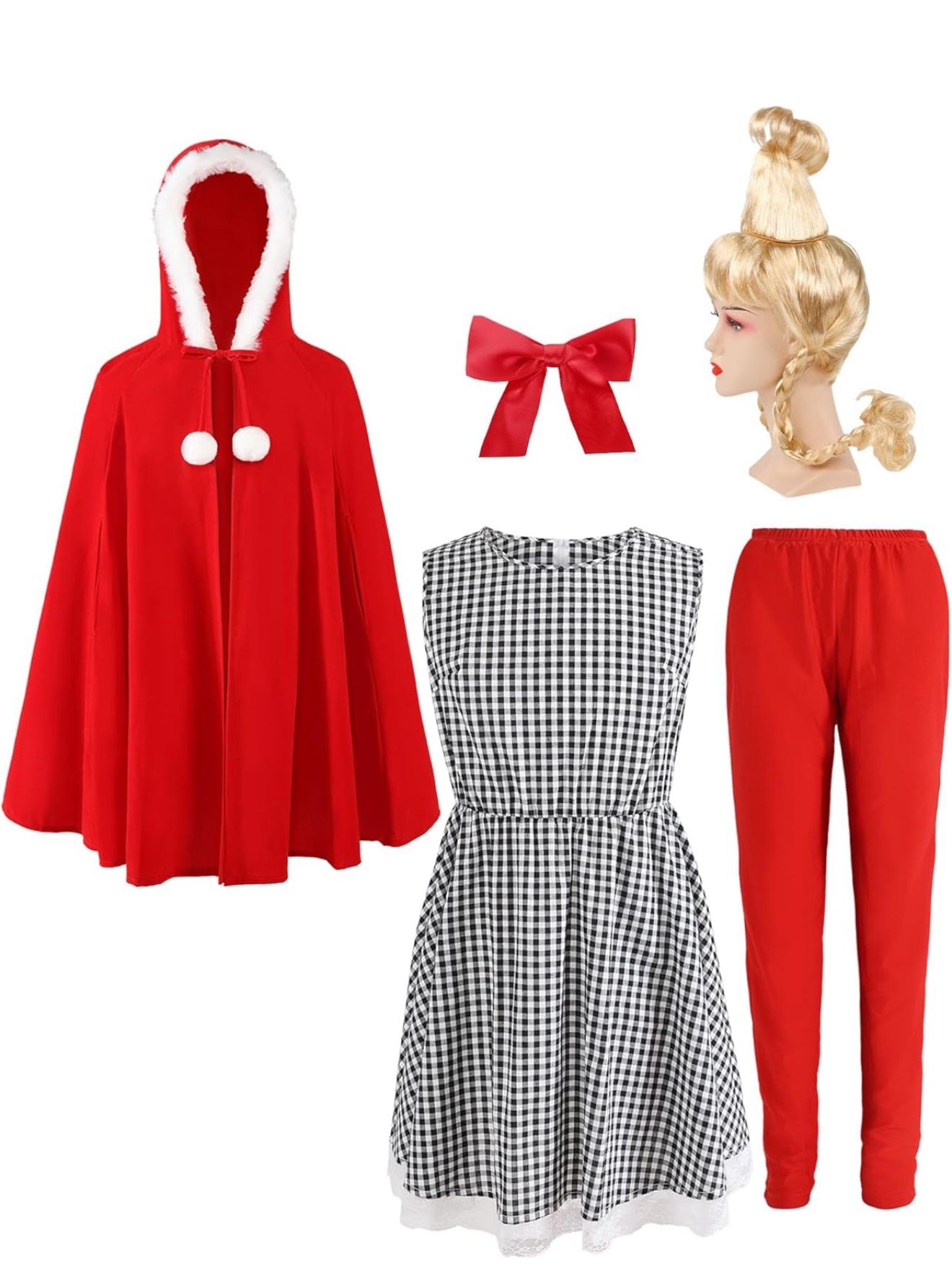 🎄🎁 Who Lou Costume for Women 5 Pcs Red Christmas Costumes