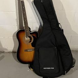 New York Pro Dreadnought Acoustic Electric Guitar Sunburst Great Player and soft guitar case and guitar strap. 