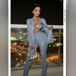{MISS LOLA} Baby Blue Sequin Two Piece Set