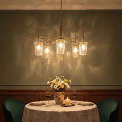 5-Light Chandelier, Modern Pendant Light With Water Ripple Wine Glass Shades