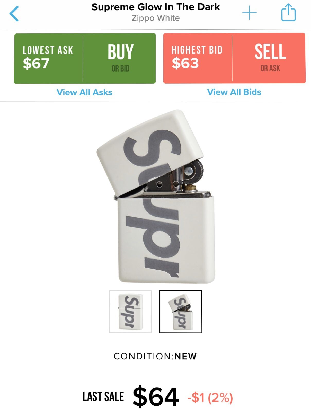 Supreme Zippo Glow in the Dark lighter