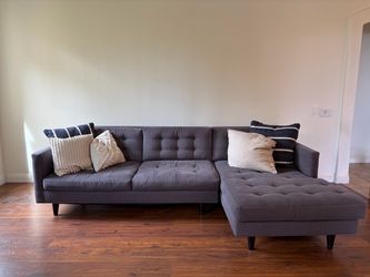 Gray Tufted Sectional Sofa with Chaise