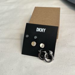 DKNY 3 Tone Earrings  Silver Gold Black