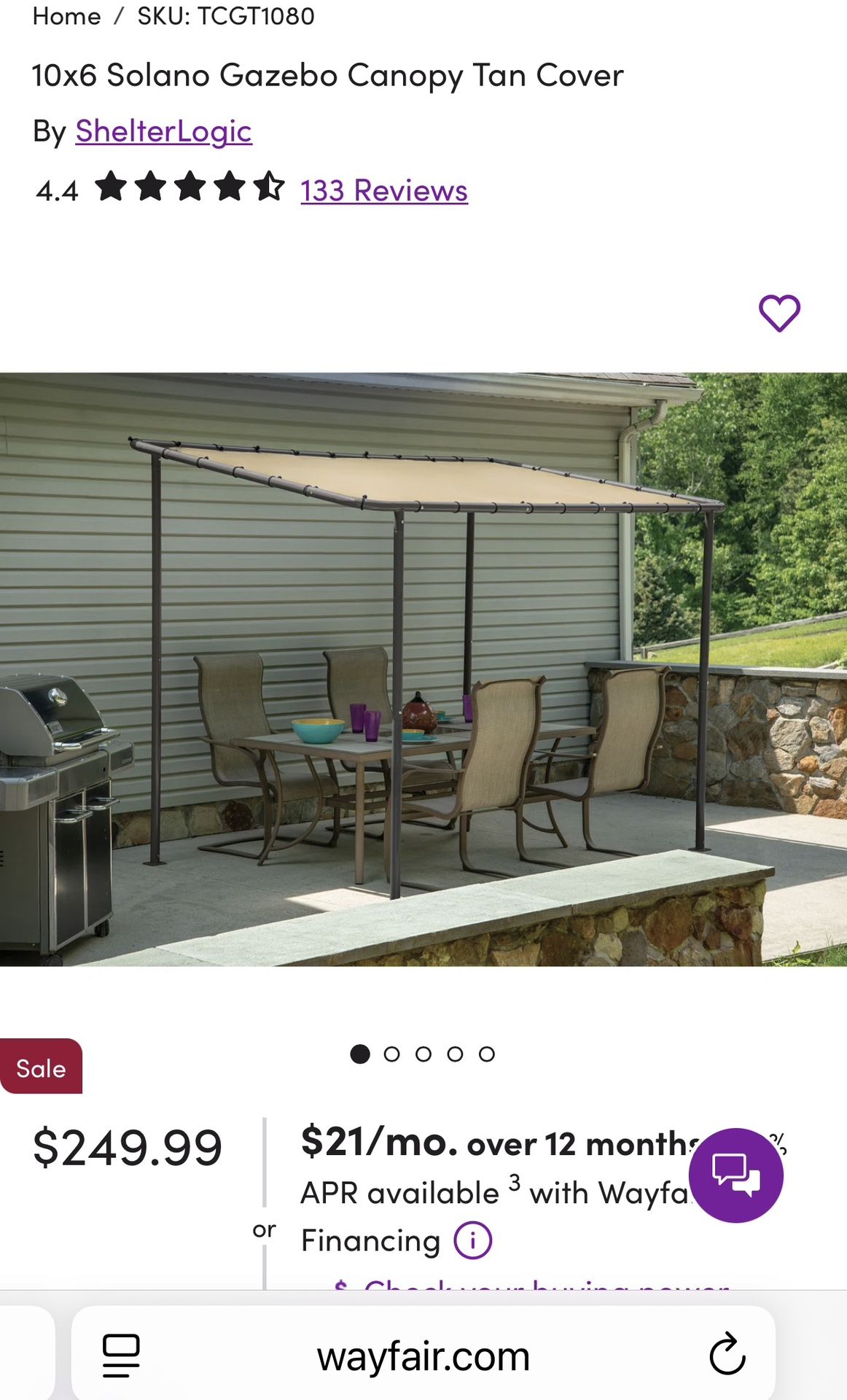 10x6 Solano Gazebo Canopy Tan Cover