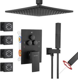 12 Inch Shower system Matte Black push button Rain shower set