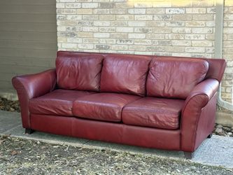 Cherry Red Genuine Leather Couch – Excellent Condition