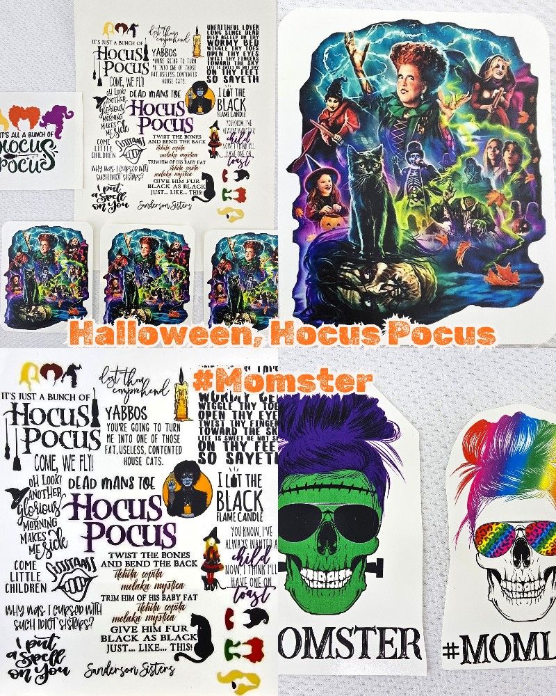 22 Halloween Hocus Pocus and Mom Life Waterslide Decals