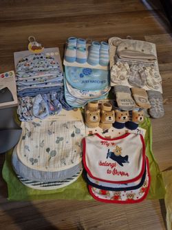 Baby boy bibs and booties hats