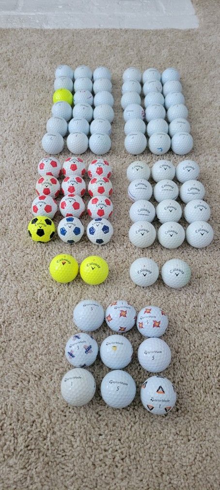 73 Used Golf Balls - 36 Pro V1, 28 Callaway Chrome Soft, 9 Taylormade TP5