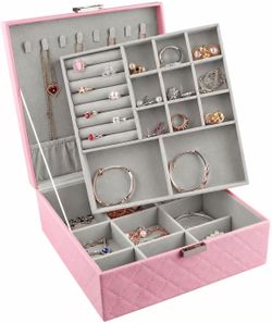 Brand new Large Two-Layer Jewelry Box Organizer Display Storage case with Lock (Pink)