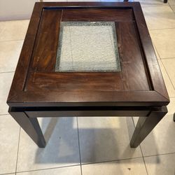 German Wooden End Table With Cracked Glass Center Design