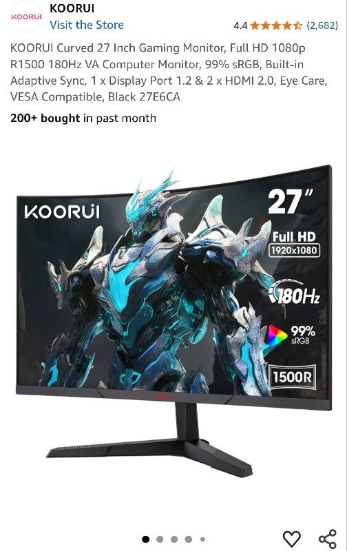 Koorui 1ms 249hz 4k Monitors 27"