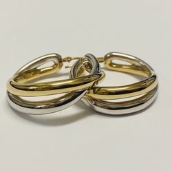 Vintage 14K White & Yellow Gold Intertwined Hoop Earrings Signed ITL Israel