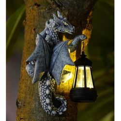 Dragon Tree Hugger Solar Lantern Garden Statue