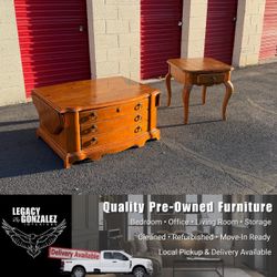 Vintage Solid Wood Drop-Leaf Coffee Table and End Table Set
