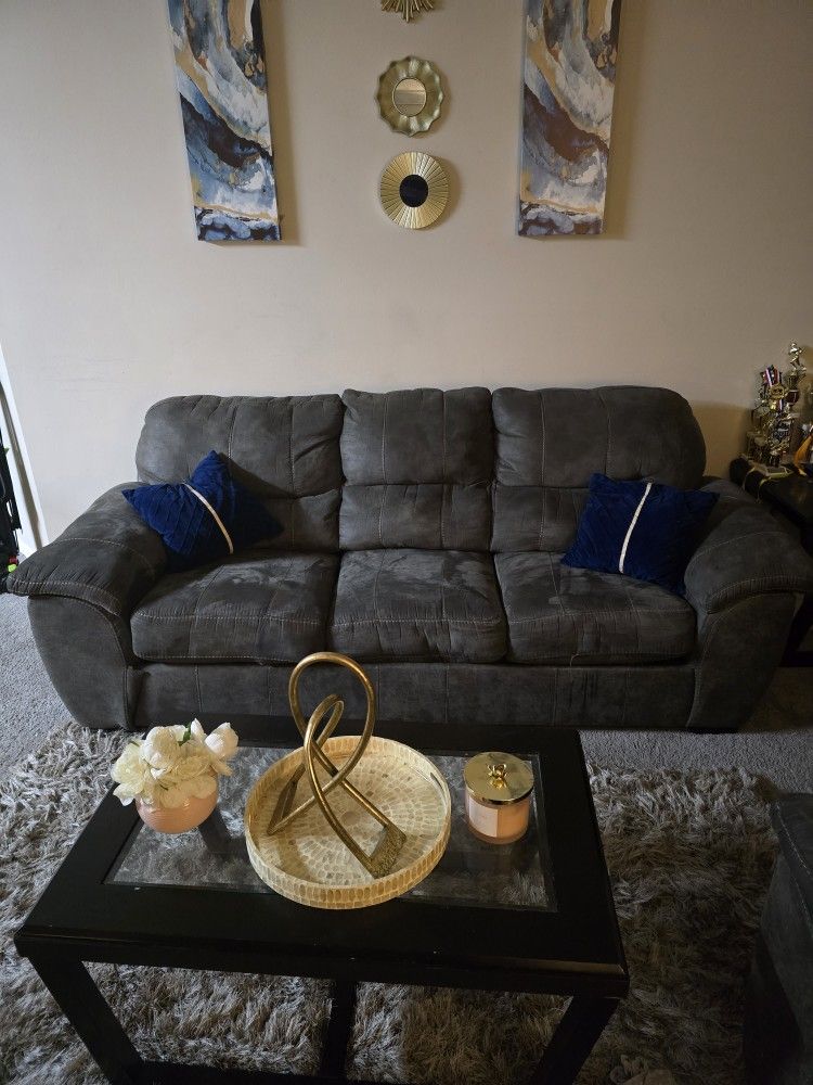 Grey Micro Fiber Sofa And Loveseat