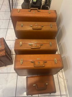 Vintage Brown Hard-Shell Luggage Set of 5