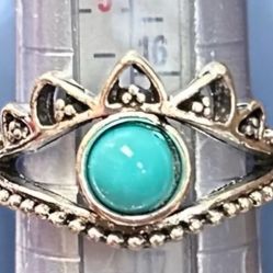 TIARA CROWN ROYAL  TURQUOISE FOREVER WEAR  TITANIUM SILVER NEW SIZE 6 RING 