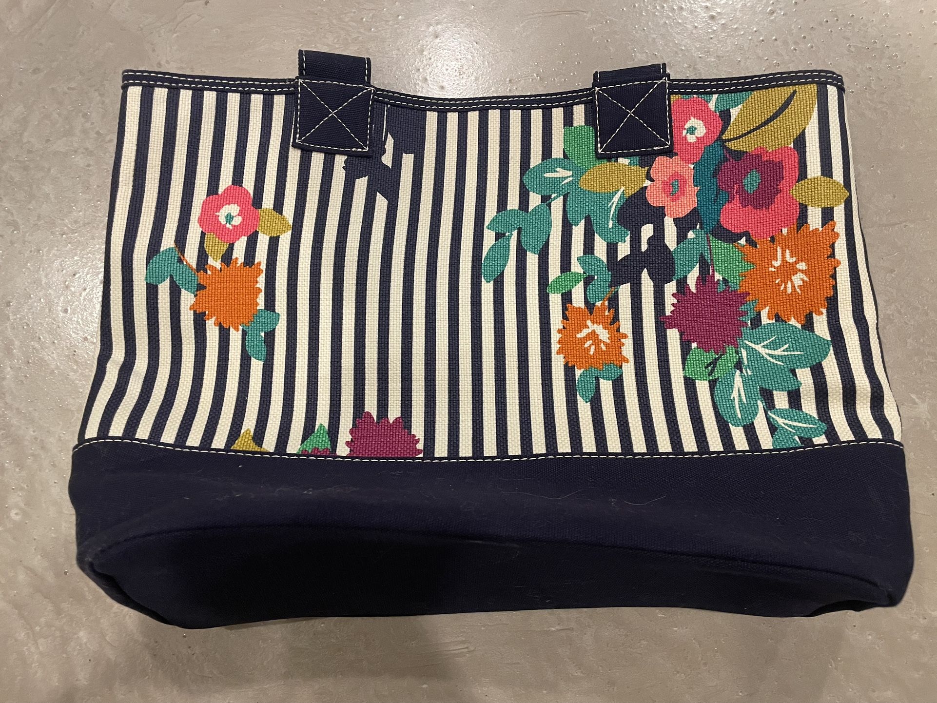 NWT Spartina 449 Linen Purse Bag Tote Stripes with Floral