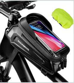 ROCKBROS Bike Phone Bag, [Oversized] EVA Waterproof Bike Top Tube Bag Phone Holder Bicycle 1.7L Capacity Pouch Fits Phones With Case Under 7.2",E-Bike