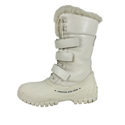 CD Christian Dior ~ D-Venture White Leather Snow Boots ~ Women's Size 39.5