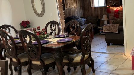Elegant Solid Wood Dining Table Set (Table + 6 Chairs)