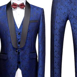 BRAND NEW Blue And Black 3 Piece Pattern Tuxedo For Men/boys 