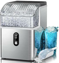 Nugget Ice Makers Countertop,Portable Ice Machine with Crushed Ice, 35lbs/Day,Self-Cleaning,One-Click Operation for Home Use(Silver)