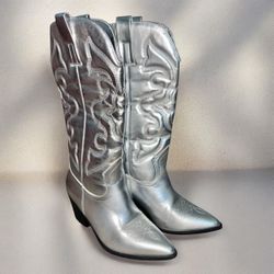 Silver Long boots size5.5 worn once