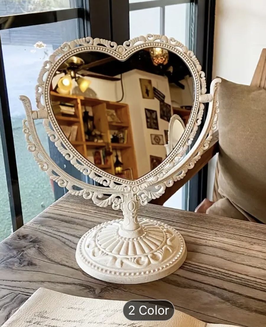 White & Pink Facial Makeup Desk Mirrors