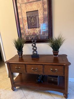 Dark Wood Console Table with Drawers