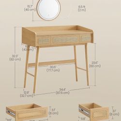 Vanity Desk with Mirror and Touch Control Lights