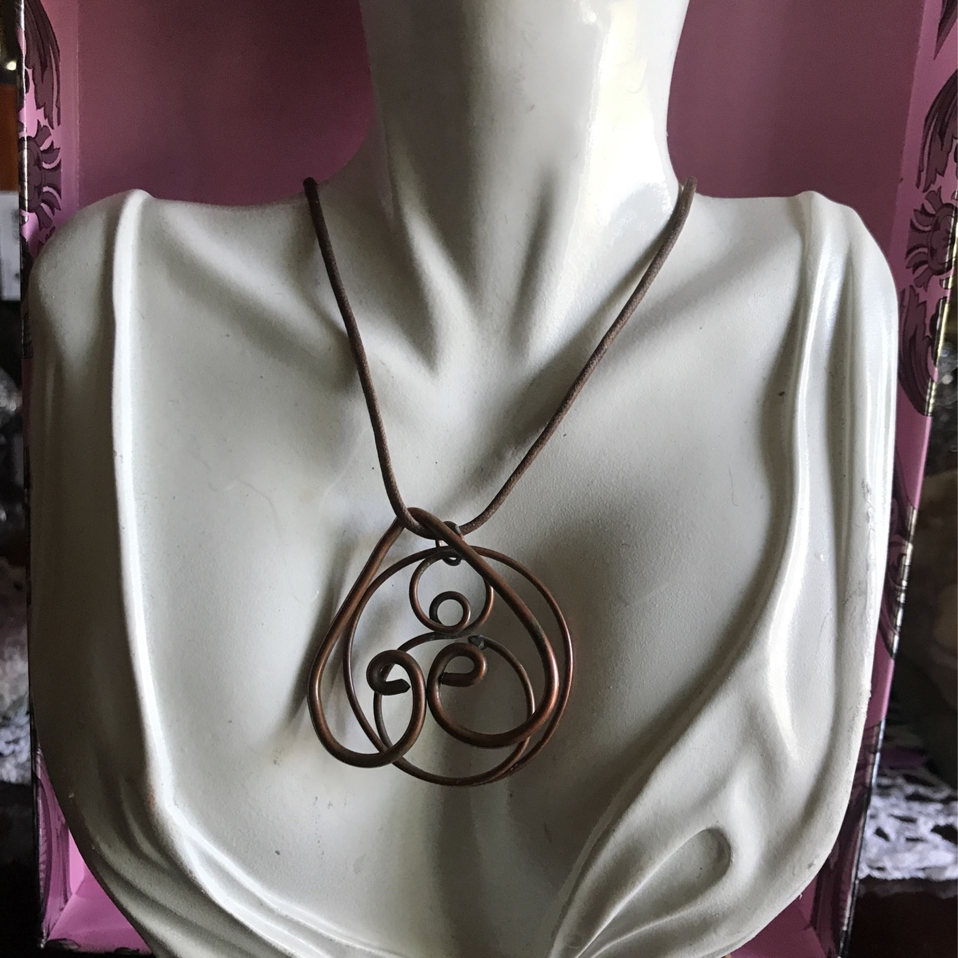 Vintage Handmade Boho Copper Design On Leather Cord