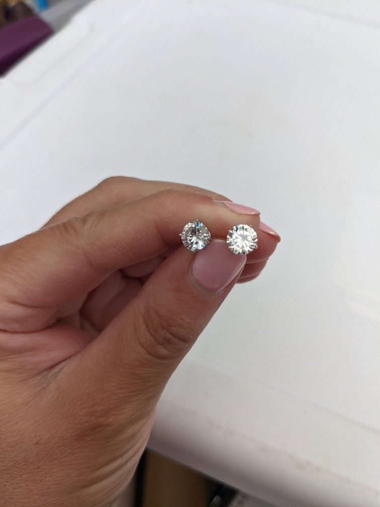 Cubic Zirconia & Sterling Silver Stud Earrings NIB