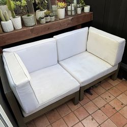 Outdoor Patio Loveseat with White Cushions