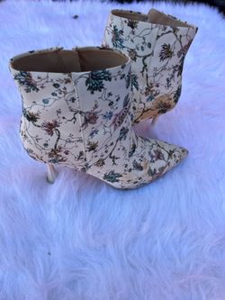 Floral Print Pointed-Toe Stiletto Ankle Boots