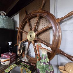 Wood Brass Ship Wheel