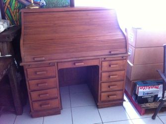 Wood Roll Top Secretary Desk