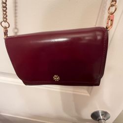 Tory Burch Burgundy Leather Crossbody Bag